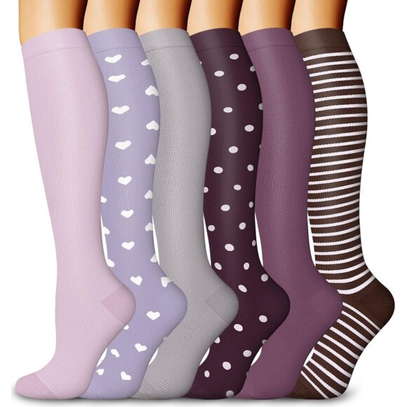 Women's Multi-Color 6 Pairs Compression Socks 15-20mmhg Compression Stockings - Picture 1 of 6